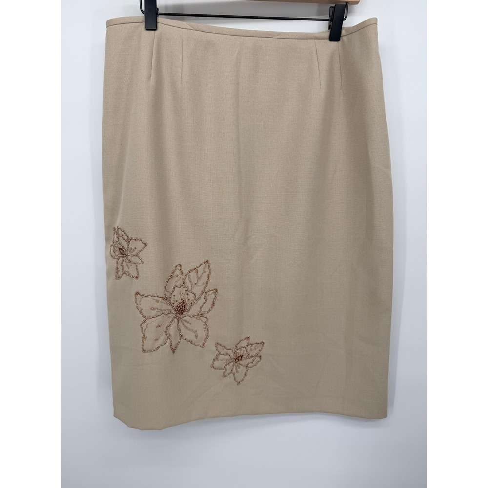 Le Suit Pencil Skirt Women 16 Tan Good Beaded Floral Professional Skirt